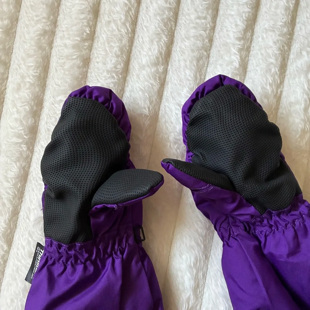 Purple Kids Insulated Snow Mittens 3M Thinsulate 40g Fleece Lined Grip Palm S